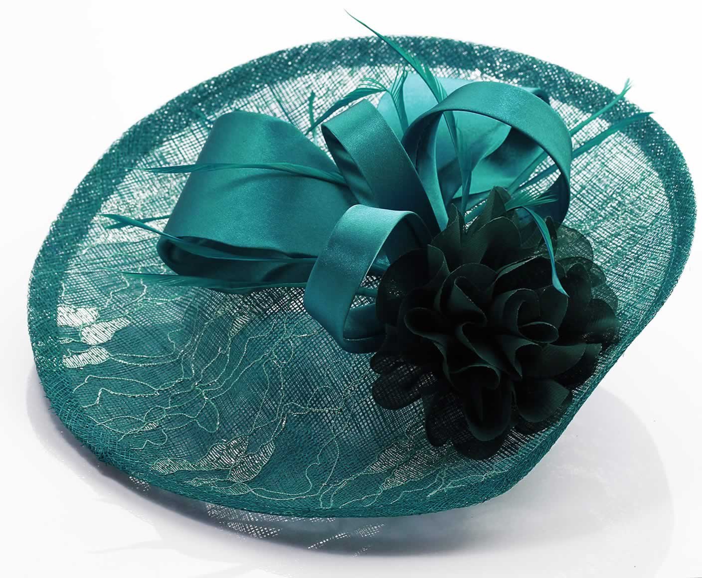 Wholesale Teal Mesh Hat Feather Fascinator