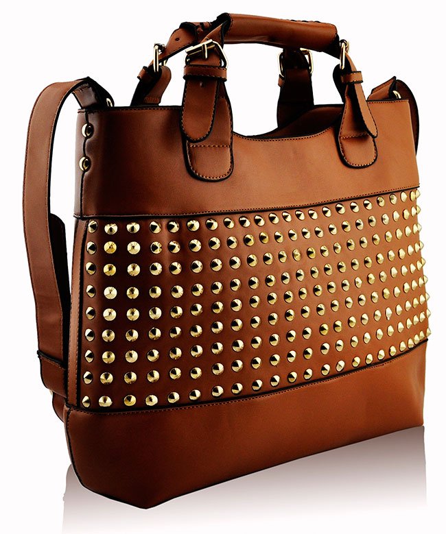 Wholesale Brown dies Fashion Studded Tote Handbag