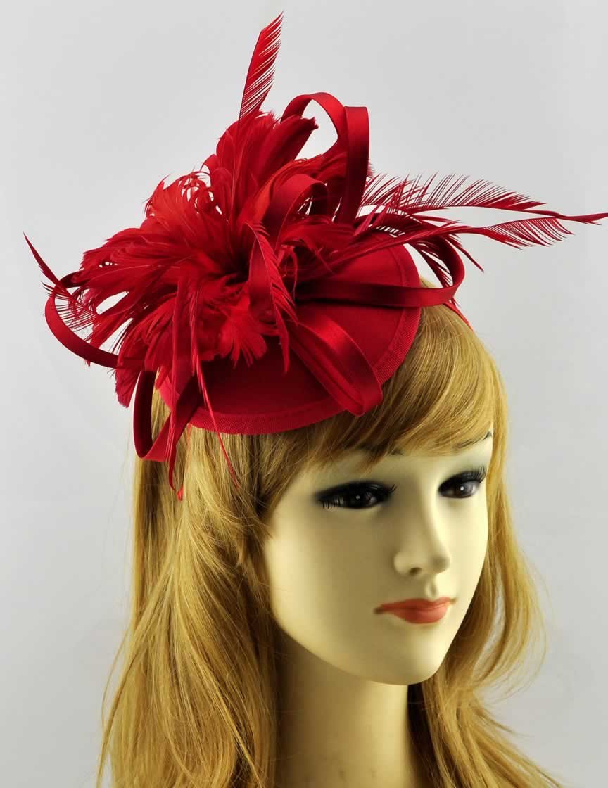 Wholesale Red Mesh Hat Feather Hairband Fascinator