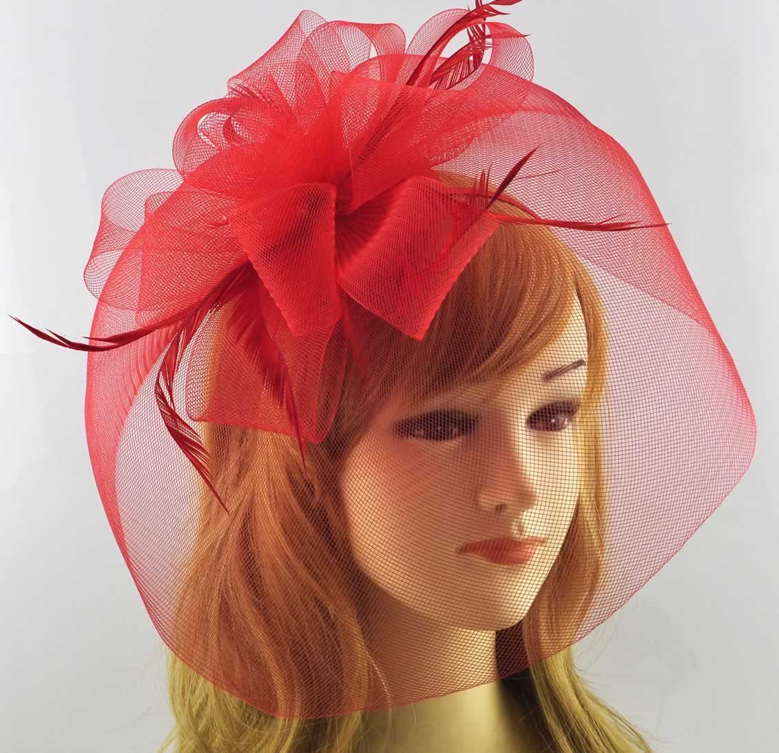 Wholesale Red Mesh Hat Feather Fascinator