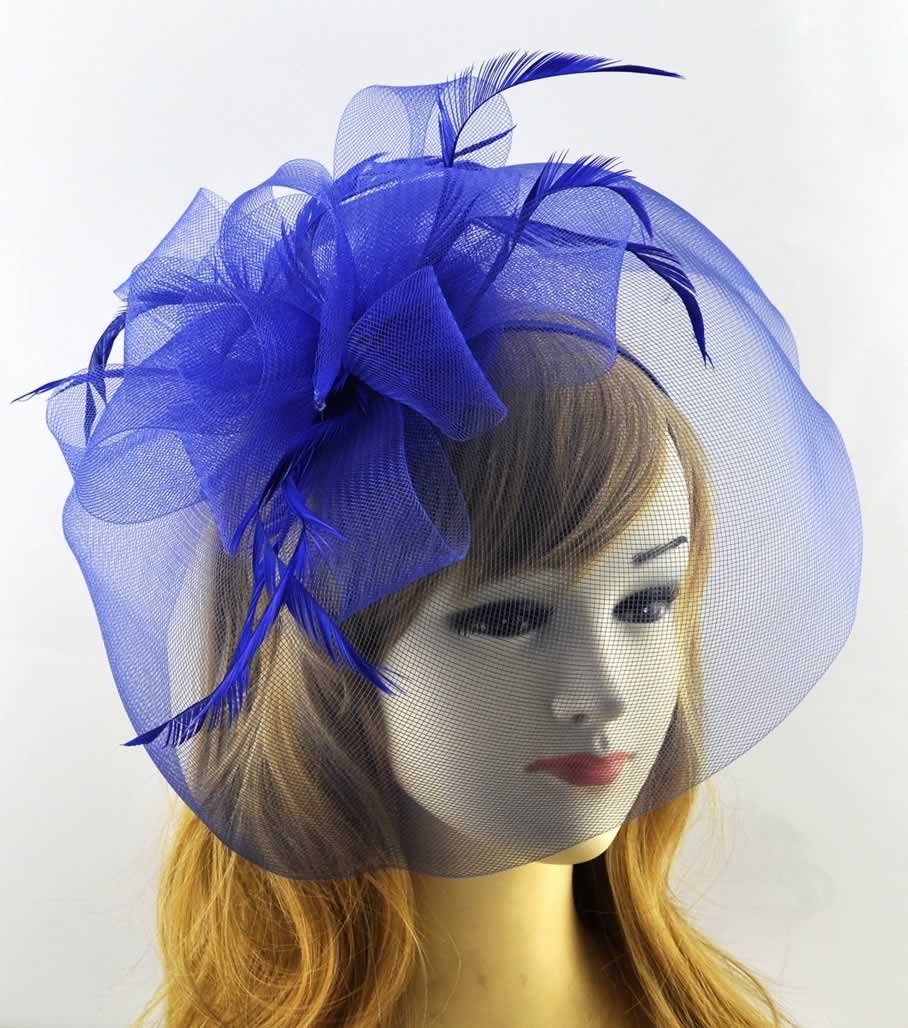 Wholesale Blue Mesh Hat Feather Fascinator