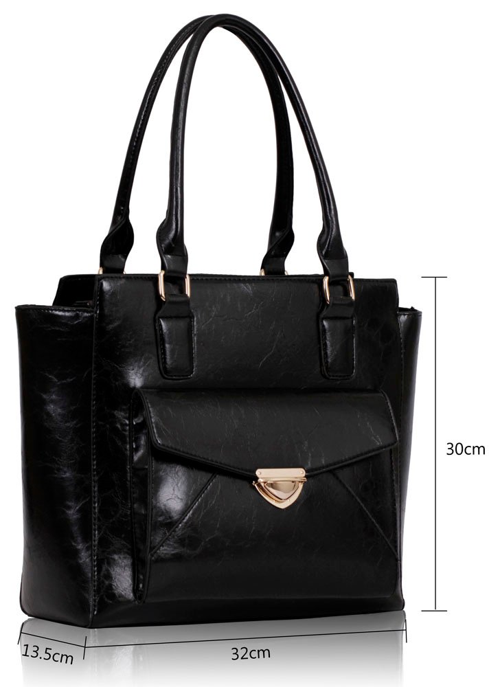 LS00130 Black Large Front Pocket Tote Bag