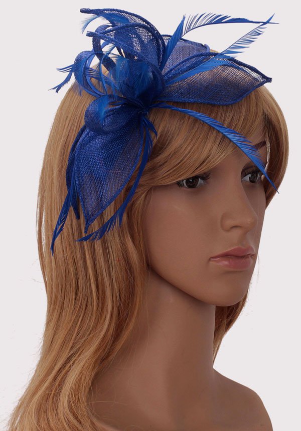 Wholesale Royal Blue Loop & Feather Fascinator on Headband Hairbands