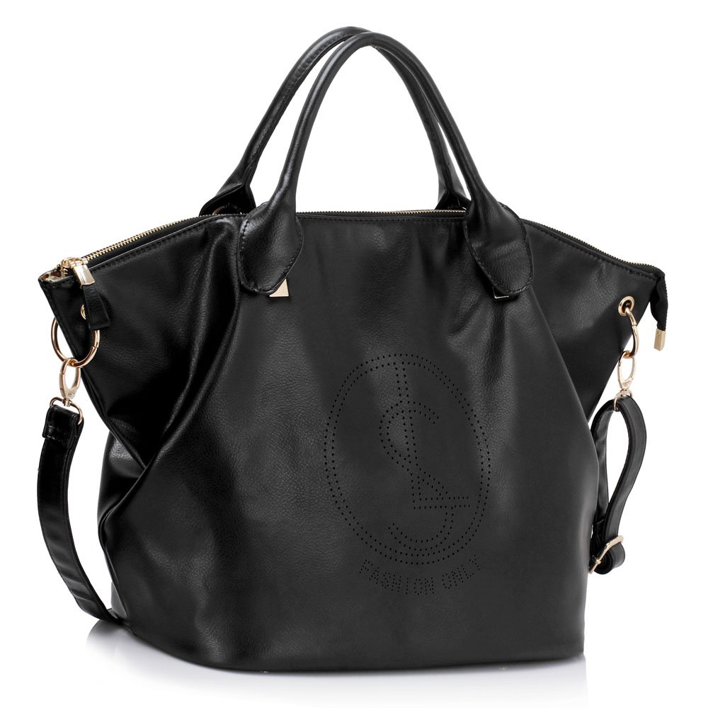 LS00391 - Black Large Tote Handbag With Long Strap