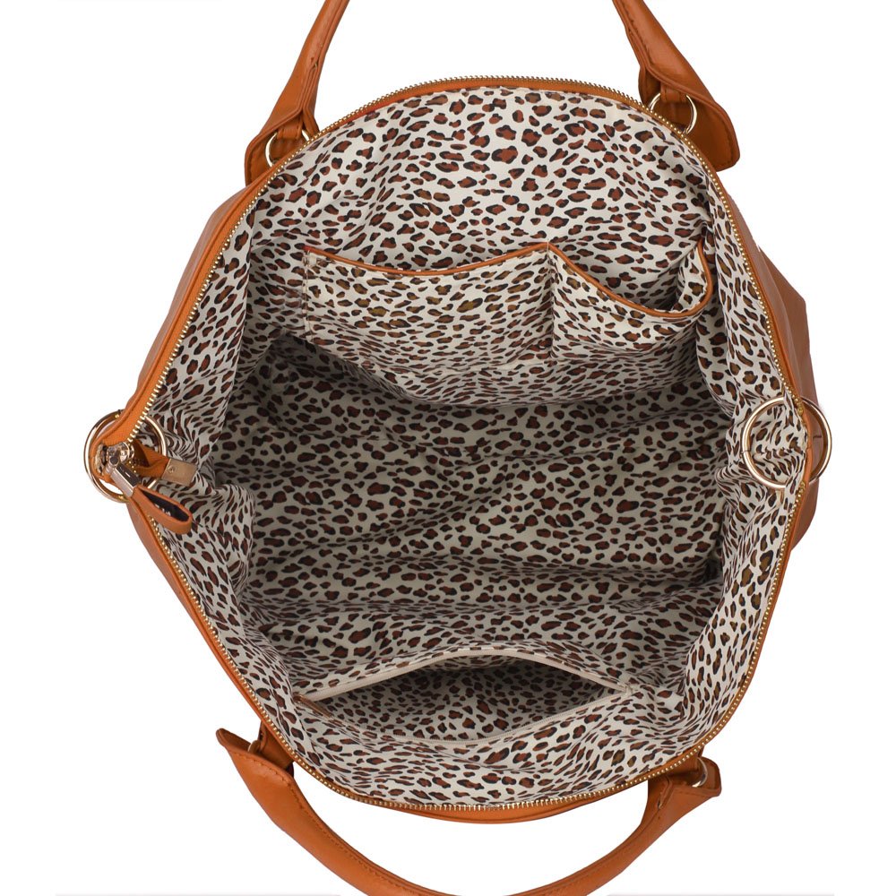 LS00391 Brown Large Tote Handbag With Long Strap