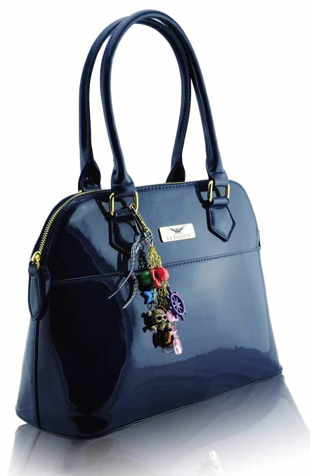 Home HANDBAGS LS6001 - Navy Patent Tote Fashion Handbag
