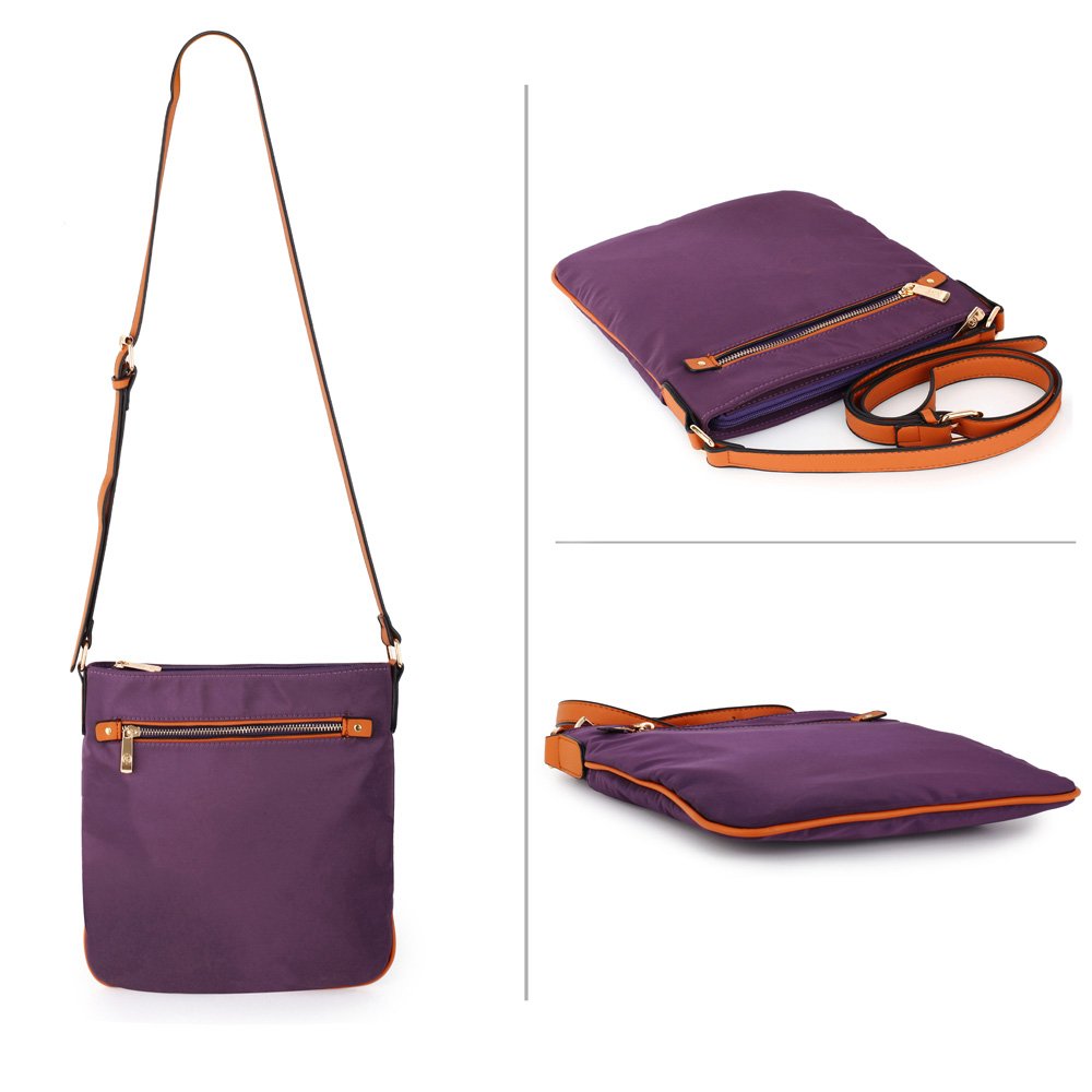 AG00587 - Purple Canvas Cross Body Bag School Messenger Shoulder Bag