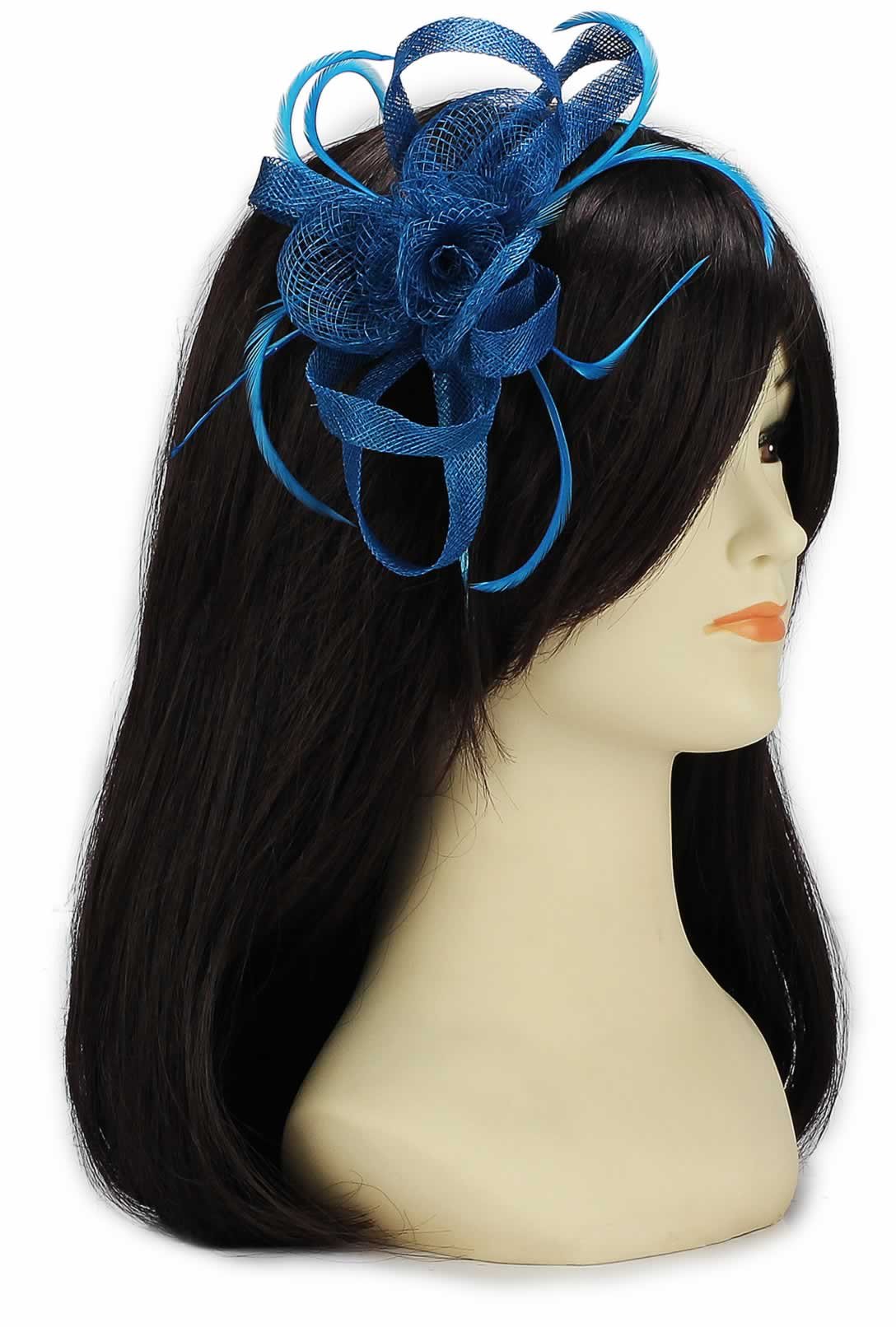 Wholesale Teal Loop & Feather Fascinator on Headband HairbandsHair