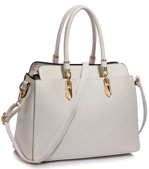 LS00418A - White Women's Tote Bag With Polished Hardware
