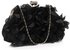 LSE00327 - Black Kiss Lock Handbag Satin Flower Evening Clutch Bag