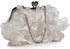 LSE00327 - Ivory Kiss Lock Handbag Satin Flower Evening Clutch Bag