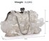 LSE00327 - Ivory Kiss Lock Handbag Satin Flower Evening Clutch Bag