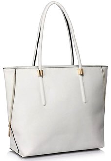 LS00494 - White Zipper Detail Shoulder Bag