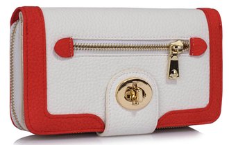 LSP1076 - White Purse/Wallet With Gold Tone Metal Twist Lock