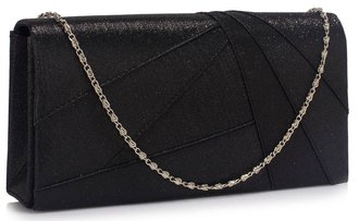 LSE00328 - Black Glitter Satin Clutch Evening Bag