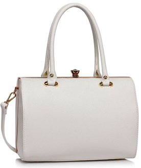 LS00510 - White Structured Metal Frame Top Handbag