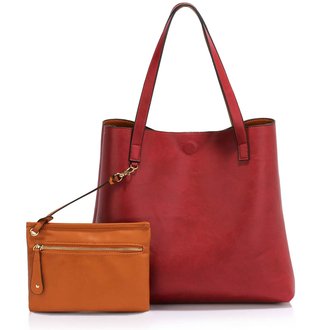 LS00493 - Brown / Burgundy Reversible Tote Shoulder Handbag