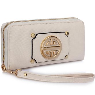 LSP1051A - Cream Purse/Wallet with Metal Decoration