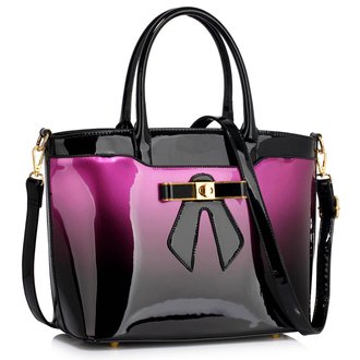 LS00132 - Purple Patent Two-Tone Bow Front Handbag
