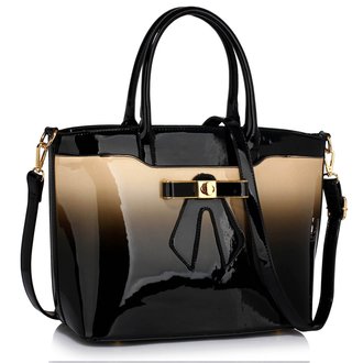 LS00132 - Nude Patent Two-Tone Bow Front Handbag