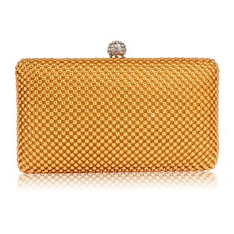 LSE00278 - Gold Crystal Beaded Evening Clutch Bag