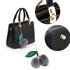AG00537S - Black Tote Shoulder Bag With Faux-Fur Charm