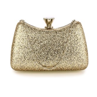 AGC00360 - Gold Hard Case Diamante Crystal Clutch Bag