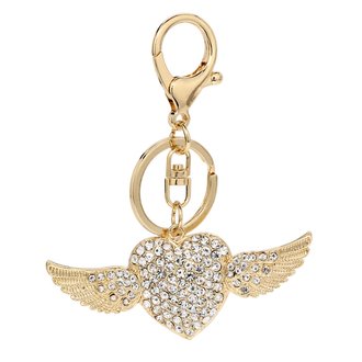 AGCK1062 - Sparkly Gold Metal Crystal Angel Heart Bag Charm (MIX COLOURS)