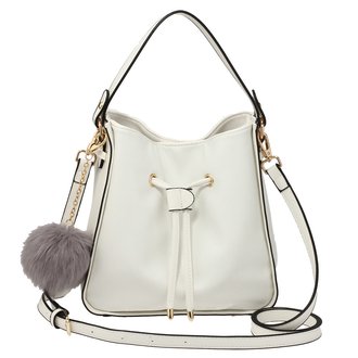 AG00591S - White Drawstring Tote Bag With Faux-fur Bag Charm