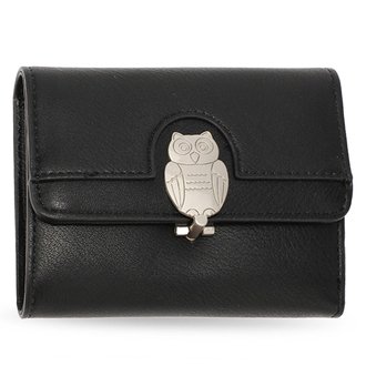 AGP1102 - Black Flap Metal Owl Design Purse / Wallet