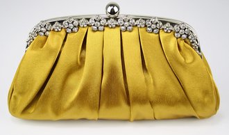LSE0088 - Gold Sparkly Crystal Satin Evening Clutch