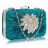 LSE006 - Teal Gorgeous Satin Rouched Brooch Hard Case teal Evening Bag