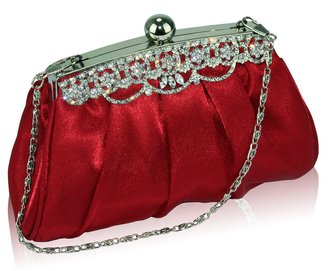 LSE0089 - Red Crystal Satin Evening Clutch