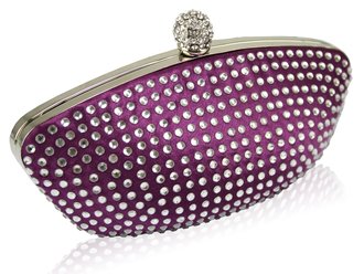 LSE0091 - Purple Diamante Encrusted Clutch Evening Wedding Bag Purse