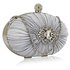 LSE0093 - Gorgeous Silver Crystal Satin Rouched Hard Case Evening Bag