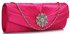 LSE00104 - Pink Crystal Flower Satin Clutch