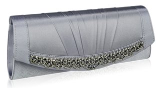 LSE00113- Silver Sparkly Crystal Satin Clutch purse