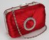 LSE0071 - Red Gorgeous Satin Rouched Brooch Hard Case Red Evening Bag