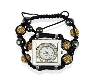 LSB0020-Coffee Crystal Shamballa Watch Bracelets ( Decorative watch)
