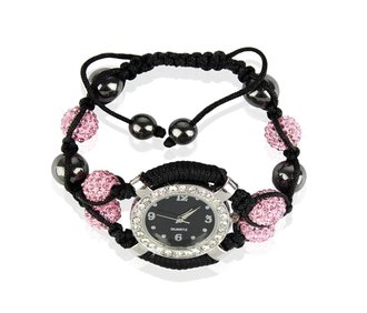 LSB0021-Pink Crystal Shamballa Watch Bracelets
