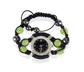 LSB0021-Green Crystal Shamballa Watch Bracelets ( Decorative watch)