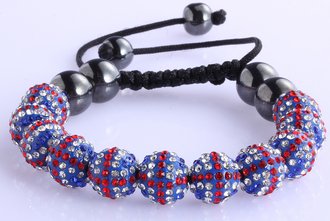 LSB0030-Union Jack Shamballa Bracelet Crystal-Disco Ball Friendship Bead