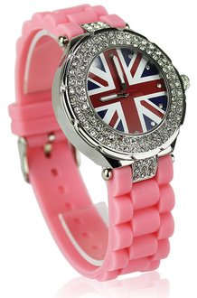 LSW009-Wholesale & B2B Pink Diamante Union Jack Watch Supplier & Manufacturer