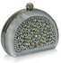 LSE00153 - Silver Beaded Pearl Rhinestone Clutch Bag