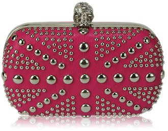 LSE00135- Wholesale & B2B Fuchsia Studded Clutch Bag With Crystal-Encrusted Skull Clasp Supplier & Manufacturer