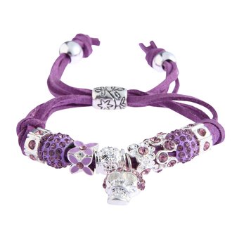 LSB0035- Purple Crystal Bracelet With Skull Charm
