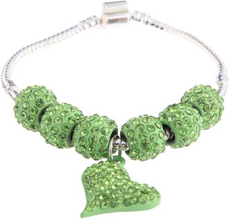 LSB0046- Green Crystal Bracelet With Heart Charm