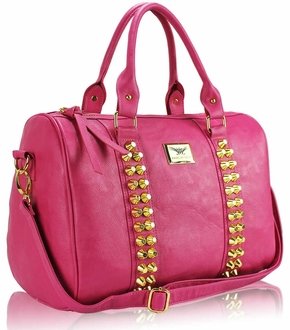 LS00240 - L.S Fashion Pink Stunning  Studded Barrel Bag With Long Strap