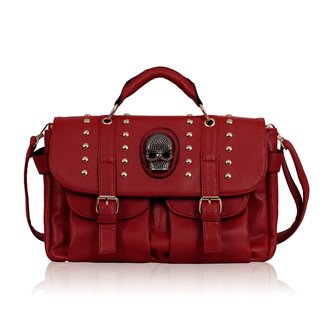 LS00229 - Red Skull Studs Shoulder Handbag