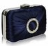 LSE0071 - Navy Gorgeous Satin Rouched Brooch Hard Case Black Evening Bag